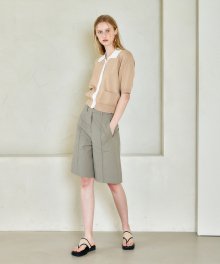 KHAKI SAND LINEN BLEND SHORTS (카키 샌드 린넨 블렌드 쇼츠)