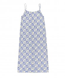 Satin Checkerboard Dress Baby Blue/Egg Shell