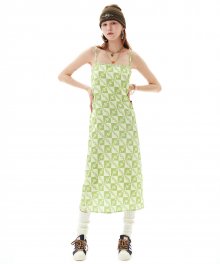 Satin Checkerboard Dress Lime/Lemon