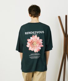 DEEP GREEN OVER FIT FLOWER PRINTING T-SHIRTS TNTS1E707E2