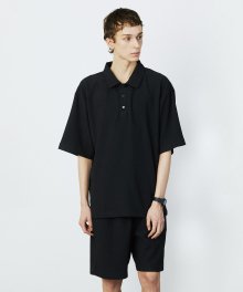 BLACK SEMI OVER FIT PLEATS POLO T-SHIRTS TNTS1E718BK