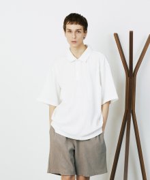 WHITE SEMI OVER FIT PLEATS POLO T-SHIRTS TNTS1E718WT