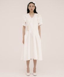 White cotton jacquard V-neck long dress