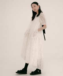 Ivory see-through puff sleeves maxi dress