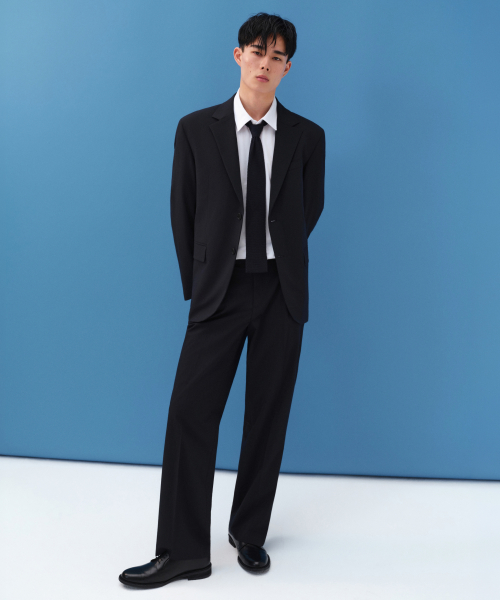 [COOLTANDARD] WIDE HIDDEN ELASTIC WAISTBAND SLACKS [NAVY]