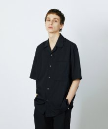 BLACK SEMI OVER FIT CRINKLE OPEN COLLAR SHIRT TNSH1E715BK