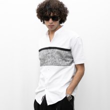 블록 패턴 릴렉스핏스탠드 칼라 셔츠 (화이트)