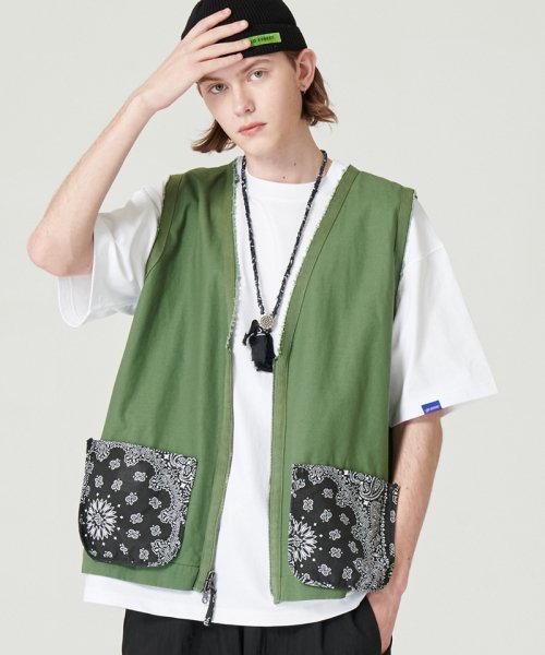 Двусторонний жилет с узором бандана - Khaki