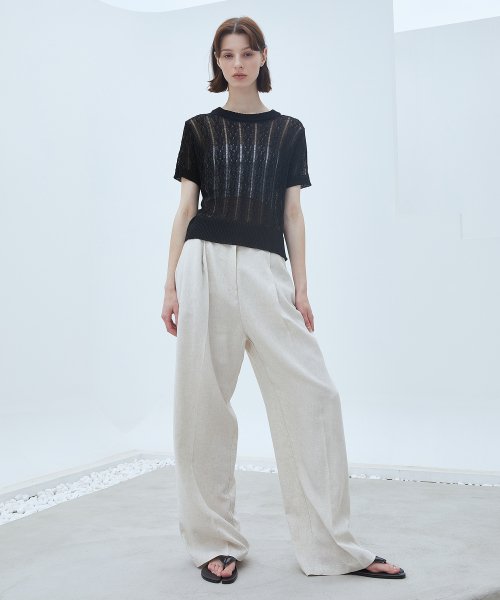 LQ LINEN WIDE SLACKSBEIGE
