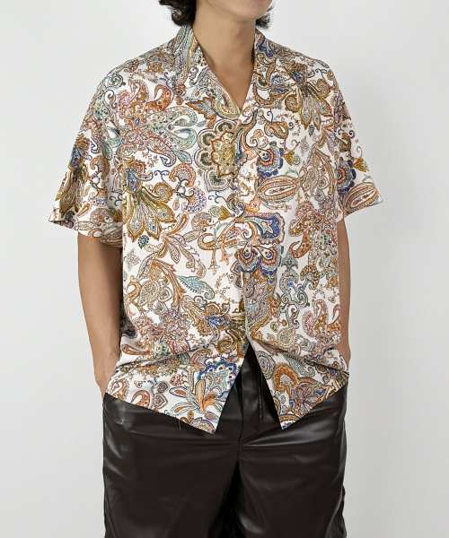 Шелковистая оверсайз рубашка Retro Paisley (Beige)