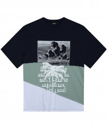 3 color cutting t-shirt navy