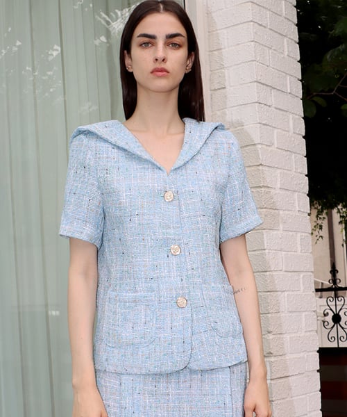 Твидовый жакет матроска Sailor collar Tweed Blue JK