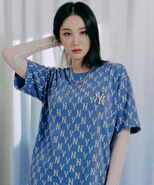 모노그램 올오버 오버핏 반팔 티셔츠 NY (D.Blue)