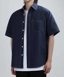 STICH POINT HALF SHIRTS (NAVY)