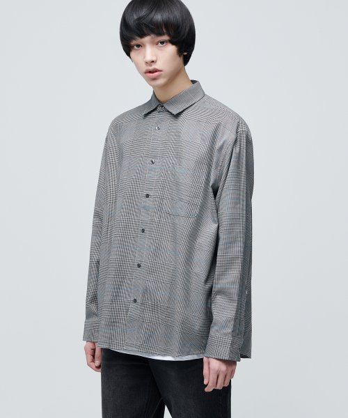 MUSINSA | MUSINSA STANDARD OVERSIZED GLEN CHECK SHIRT [GRAY]