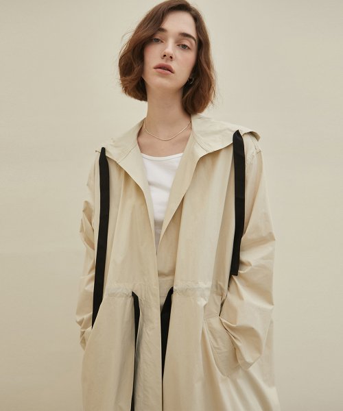 Длинная куртка с капюшоном_Beige
