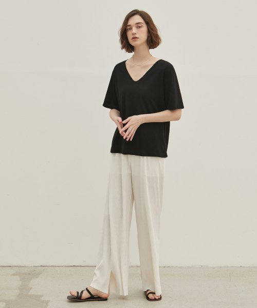 Плиссированные брюки со шлицей Long Pants — Cream