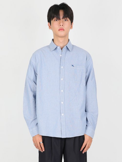 Рубашка UNISEX полуоверсайз в полоску с вышивкой Light Blue (FCB3SH305M)