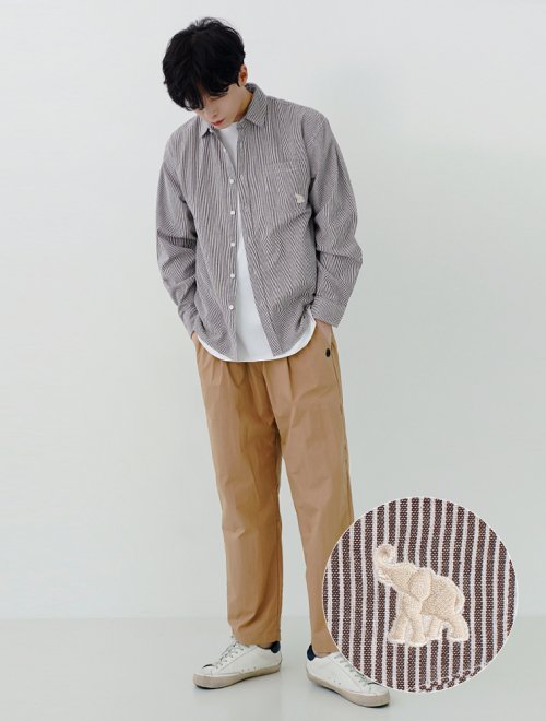 Рубашка UNISEX полуоверсайз в полоску с вышивкой Brown (FCB3SH306M)