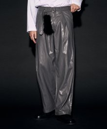 BELTED LEATHER PANTS GREY