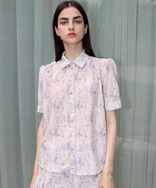 플라워 셔링 아이보리 블라우스_Flower Shirring IV BL