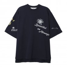 SKETCH ARTWORK HALF T-SHIRTS NAVY