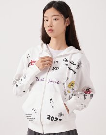 FLOWER SKETCH HOOD ZIP-UP WHITE