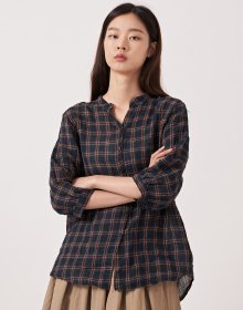 BASIC LINEN VOLUME CHECK SHIRTS NAVY