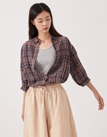 LOOSE FIT LINEN CHECK SHIRTS PURPLE