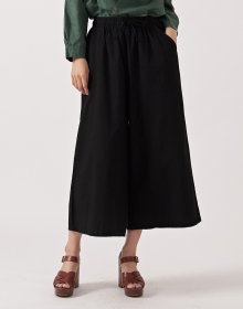 LINEN WIDE CROP PANTS BLACK