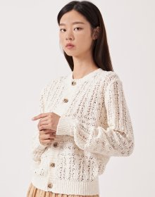 ROUND NECK KNIT CARDIGAN IVORY