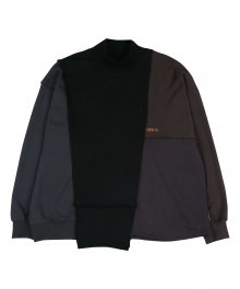 High-neck Mixed Sweatshirt [Black]