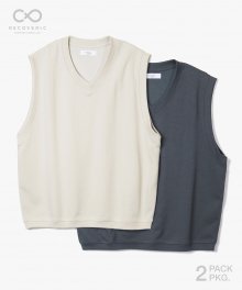 2Pack Oversize V-Neck Vest [Beige/Charcoal]