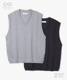 2Pack Oversize V-Neck Vest [Black/Light Grey]