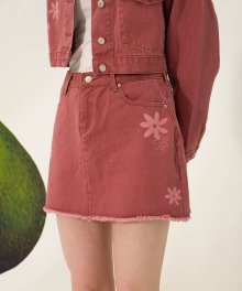 Flower Denim Skirt(PINK)