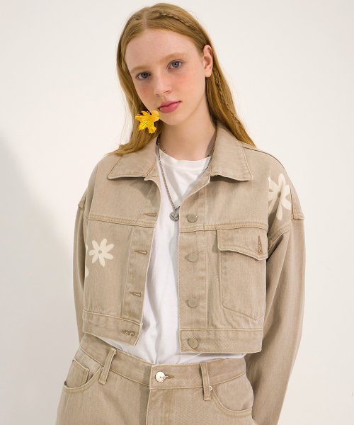 ★MAINBOOTH★Flower Denim Crop Jacket(BEIGE)★正規品/送料込 MIU MIU - Women Denim Cropped Jacket – Atelier New York