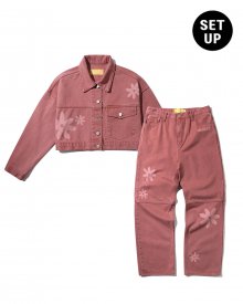 [SET]Flower Denim Crop Jacket + Pants(PINK)