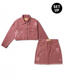 [SET]Flower Denim Crop Jacket + Skirt(PINK)