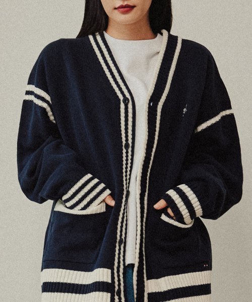 MUSINSA | ロマンティッククラウン PREPPY KNIT CARDIGAN_NAVY