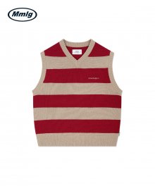 [Mmlg] BORDER KNIT VEST (IVORY / RED)