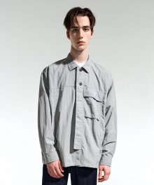 GLOSSY GREY OVER FIT NYLON METAL OVER SHIRTS TNSH1F703G2