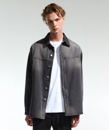 WASHED BLACK SEMI-OVER FIT DENIM OUTER SHIRTS TNSH1F705BK