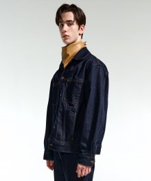 INDIGO SEMI-OVER FIT RAW DENIM TRUCKER JACKET TNJU1F709N2