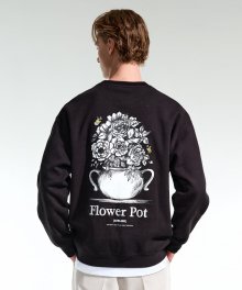 BLACK OVER FIT FLOWER POT EMBROIDERY SWEATSHIRTS TNTS1F703BK