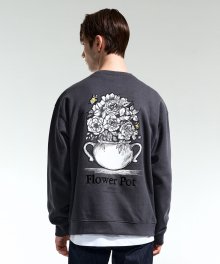 DARK GREEN OVER FIT FLOWER POT EMBROIDERY SWEATSHIRTS TNTS1F703E2