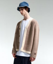 TWILL BEIGE SEMI OVER FIT CROP KNIT CARDIGAN TNSW1F702I2