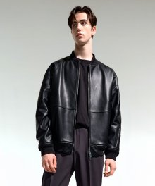 BLACK OVER FIT ITALY LAMBSKIN LEATHER MA-1 TNJU1F703BK