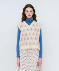 flower vest knit -cream