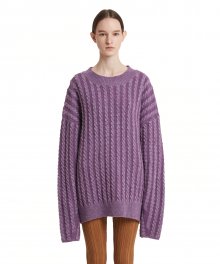 Cable Stripe Knit Sweater_Purple