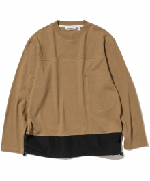 line pocket L/S crewneck tee khaki beige